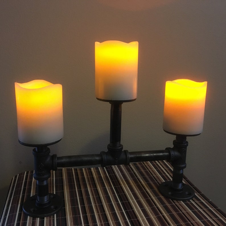 Rustic Triple Iron Pipe Candle Holder Rustic Cottage Chic Etsy