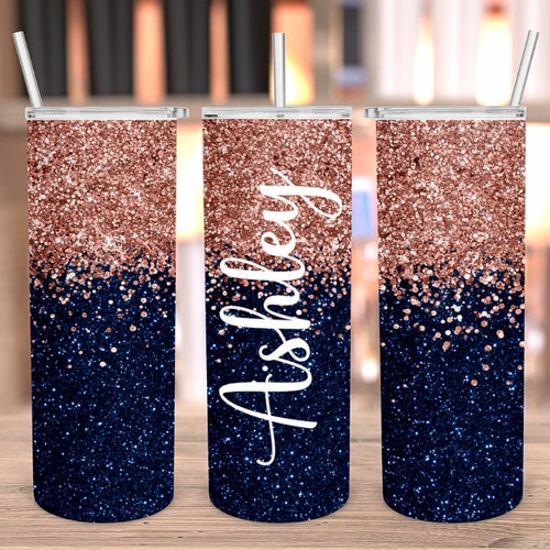 Light Pink and Rose Gold Glitter Tumbler Personalized Etsy