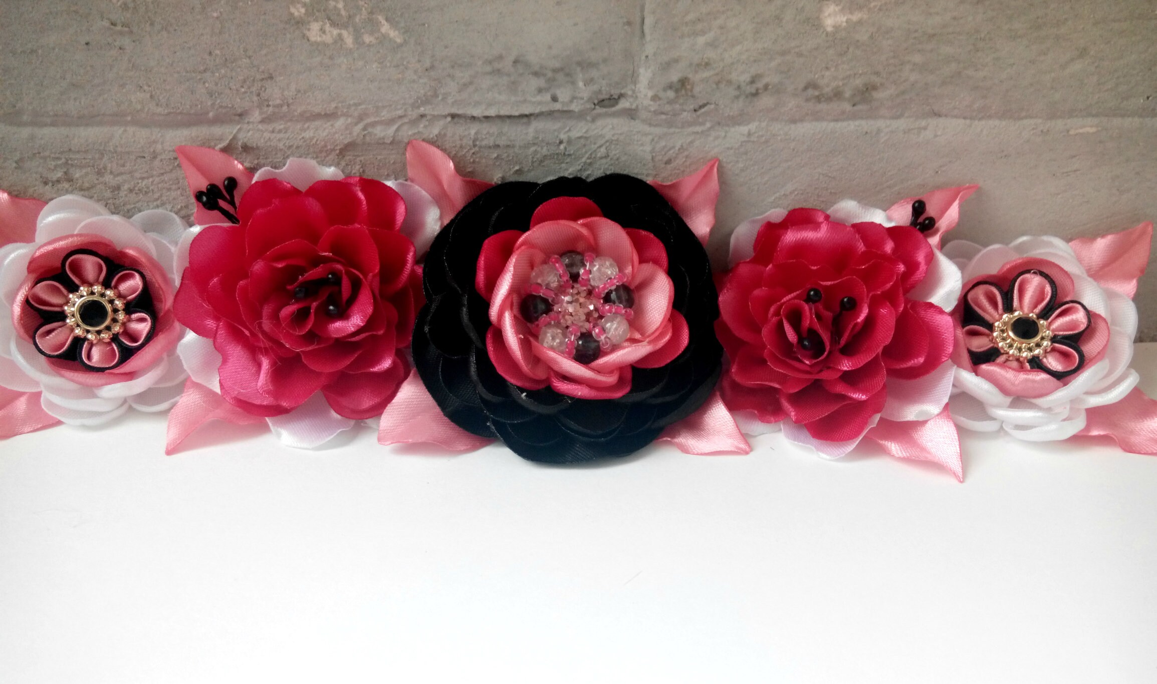 Pink Black Maternity sash belt/Blush flower girl sash/Flower Etsy