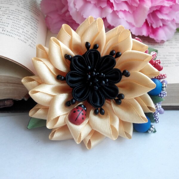 Kanzashi hair clip/Sunflower hair clip/Kanzashi flower/Kanzashi fabric flower/Kanzashi hair