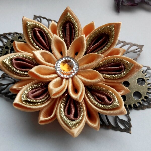 Kanzashi hair clip/Steam punk hair accessories/Kanzashi flower/Steampunk Hair Clip/Steam punk flower hair clip 