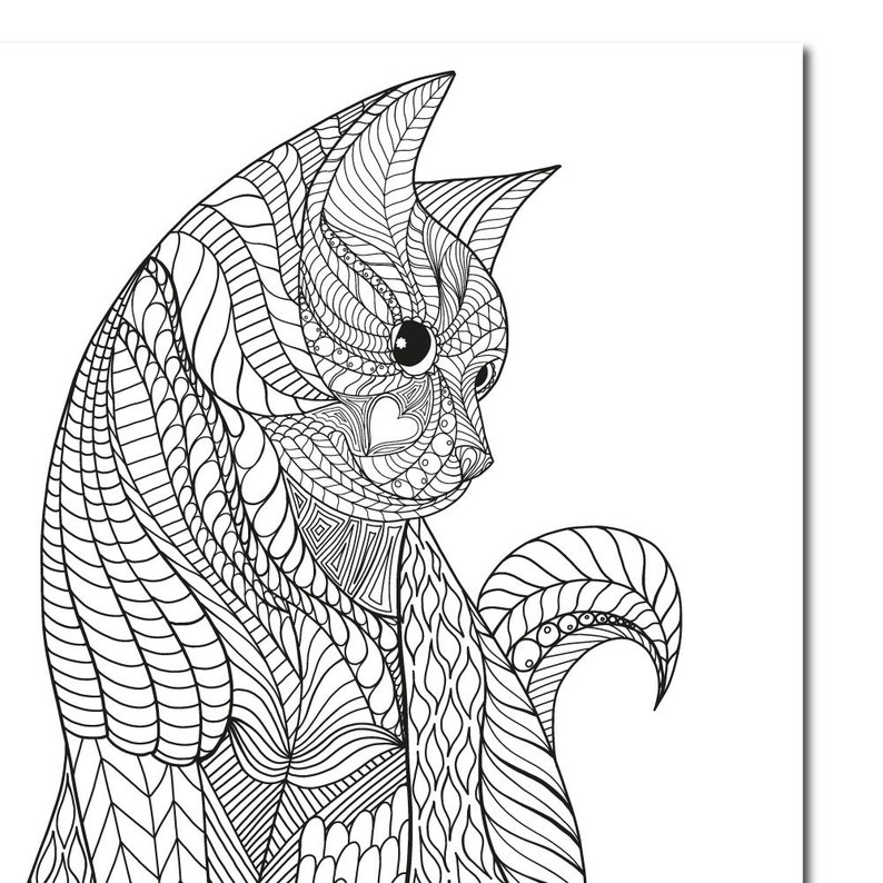 Download Inked Cat Colouring Page Vector PDF File | Etsy