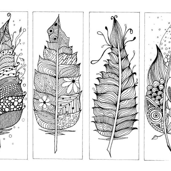 Book Marks Zentangle Inspired, Hand drawn Colouring Page