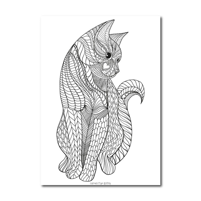 Download Inked Cat Colouring Page Vector PDF File | Etsy