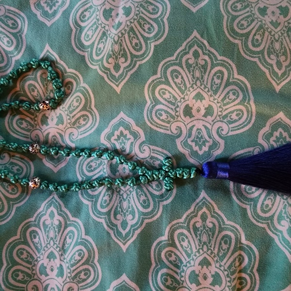 chotki/komboskini/orthodox prayer rope 50 knot- teal and silver, eith white or blue tassle