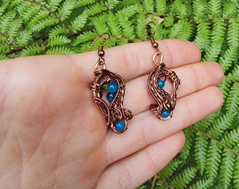 Wire wrap copper and agate earring set