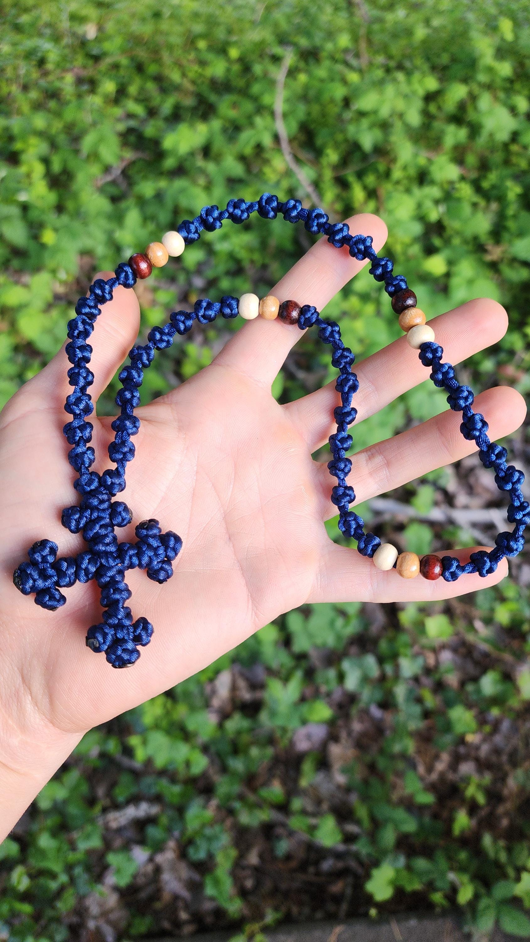 Religious Knot Blue 50 Knot Eastern Orthodox Komboskini Prayer Rope Budded Byzantine ...