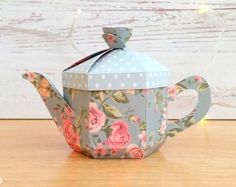 Teapot Favour Box SVG + PDF Template. Tea Party Gift Box. English Teapot Box. Cricut Cut File. Alice in Wonderland. Printable PDF Template.