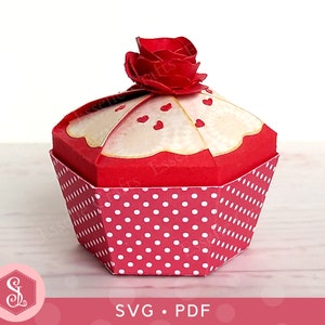 Cupcake Favour Box SVG + PDF Templates. Cupcake Tea Party Box. Cricut Silhouette Cut File. Party Favour Box. Printable Cake Box Template.