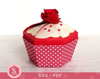 Cupcake Favour Box SVG + PDF Templates. Cupcake Tea Party Box. Cricut Silhouette Cut File. Party Favour Box. Printable Cake Box Template.