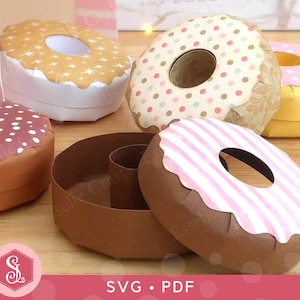 Doughnut Favour Box SVG PDF Templates. Doughnut Treat Box. Doughnut Party Box. Printable Donut Favor Box. 3D Doughnut Cut File. zdjęcie 2