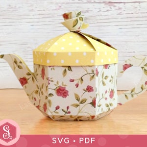 Teapot Favour Box SVG PDF Templates. Tea Party Gift Box. English Teapot Box. Cricut Silhouette Cut File. Paper Teapot. Teapot Party Favour image 3