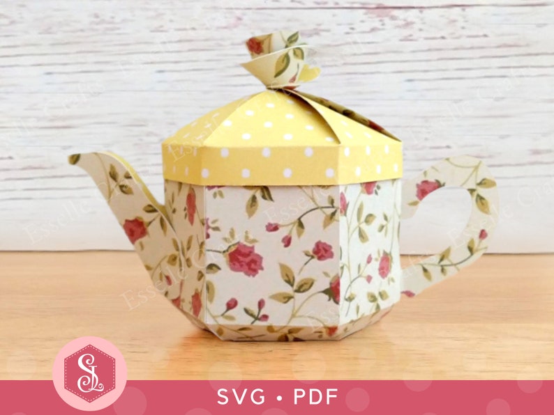 Teapot Favour Box SVG PDF Templates. Tea Party Gift Box. English Teapot Box. Cricut Silhouette Cut File. Paper Teapot. Teapot Party Favour image 3