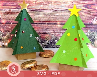 Christmas Tree Favour Box SVG + PDF Templates. Christmas Table Favour Idea. Christmas Tree Gift Box Cut File. DIY Christmas Tree Treat Box.