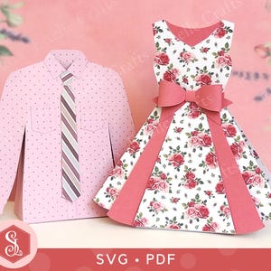 PAQUETE DE CAJAS DE REGALO PARA CAMISAS Y VESTIDOS SVG + PLANTILLAS PDF, Cajas de regalo para el día de la boda, Cajas de dulces para novios, Cajas de regalo para parejas felices