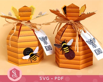 Bee Hive Favour Box SVG + PDF Templates. Bee Box. Honeycomb Box SVG. Beehive Gift Box. Cricut Silhouette Cut File. Bee Digital Papers.