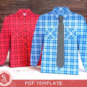 Plantilla PDF de cajas de regalo para camisas a cuadros. Caja de regalo para camisas a cuadros. Regalo para el Día del Padre. Caja de regalo para hombre. Caja imprimible para camisas de franela.