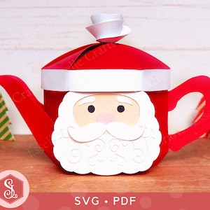 Kerstman theepotdoos SVG + pdf-sjablonen. DIY papieren ambachtelijke theepot bedankdoos. Theepotdoos nieuwigheid voor kerstman. 3D-papieren theepot geschenkdoos