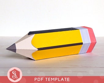 School Pencil Favour Box with Eraser PDF Template, Back To School Gift Box, Printable Paper Pencil Box, Graduation Box, Teacher Gift Box
