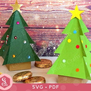 Boîte cadeau pour arbre de Noël SVG + modèles PDF. Idée de cadeau de table de Noël. Fichier découpé pour boîte-cadeau de sapin de Noël. Boîte à friandises pour sapin de Noël à faire soi-même.