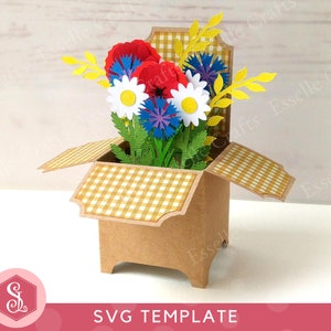 Modèle SVG de carte de boîte de champ de maïs. Carte boîte pop-up. Carte de voeux pop-up. Fichier de coupe Cricut. Modèles SVG de fleurs sauvages. Carte de voeux vierge 3D.