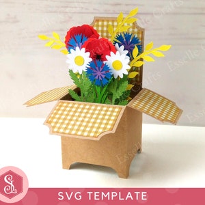 Cornfield Box Card SVG Template. Pop-Up Box Card. Pop-Up Greeting Card. Cricut Cut File. Wildflower SVG Templates. 3D Blank Greeting Card.