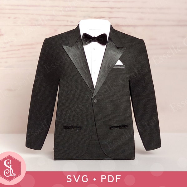 Tuxedo Favor Box SVG + Modèles PDF. Porte-carte-cadeau pour veste pour hommes. Cadeau de fête des pères. Fichier de coupe de silhouette Cricut. Coffret cadeau de mariage.