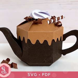 Chocolate Teapot Box SVG + PDF Templates, Novelty 3D Teapot Gift Box, Cricut Silhouette Cut File, Tea Party Table Favour Treat Box