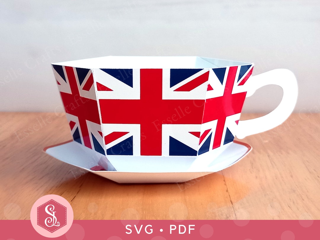 Union Flag Teacup and Saucer Favour SVG PDF Templates. Union Jack Tea