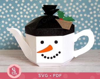 Snowman Teapot Box SVG + PDF Templates. Novelty Gift Teapot. DIY Christmas Treat Box. Snowman Teapot Favour Box. 3D Paper Teapot Template.