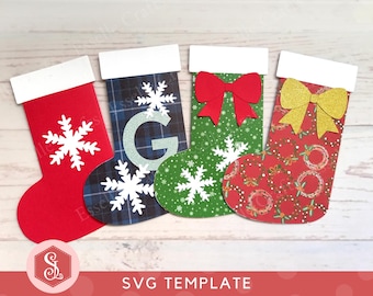 Christmas Stocking Gift Card Holder SVG Template. DIY Christmas Craft Cut File. Holiday Gift Card Wrap. Festive Papercraft Stocking Pattern.