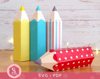 Pencil Favour Box SVG + PDF Templates. Paper Pencil Box. Cricut Cut File. DIY Pencil Party Favour Box. Candy Box Template. Teacher Gift Box.