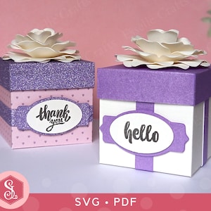 Flower Topped Favour Box SVG + PDF Templates, Wedding Favour Box, Paper Flower Party Gift Box, Cricut Cut File, Cube Treat Box Table Favours