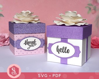 Flower Topped Favour Box SVG + PDF Templates, Wedding Favour Box, Paper Flower Party Gift Box, Cricut Cut File, Cube Treat Box Table Favours