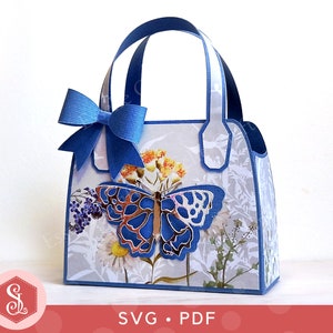 Sac cadeau papillon SVG + modèles PDF, sac à main en papier cadeau de mariage, boîte cadeau sac à main 3D, joli sac cadeau de fête, boîte à friandises pour sac à main
