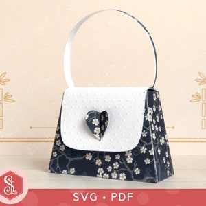 Caja de regalo para bolso (SVG + PDF). Portatarjetas de regalo 3D. Caja de regalo para boda DIY. Bolsa de regalo con forma de corazón para San Valentín. Monedero de papel imprimible.