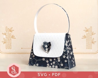 Handbag Favour Box SVG + PDF Templates. Wedding Favor Box. Cricut Cut File. Paper Purse. Valentine's Heart Gift Bag. Printable PDF Template.