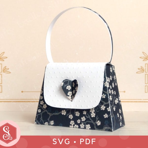 Handbag Favour Box SVG + PDF Templates. Wedding Favor Box. Cricut Cut File. Paper Purse. Valentine's Heart Gift Bag. Printable PDF Template.