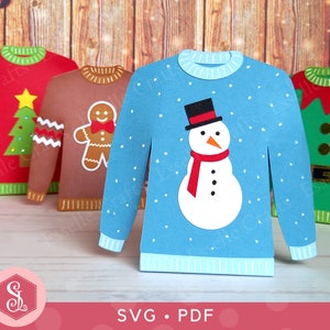 Set di 4 scatole portaconfetti natalizi SVG + modelli PDF. Scatole per maglioni natalizi brutti. File di taglio per scatole regalo fai da te per maglioni natalizi.