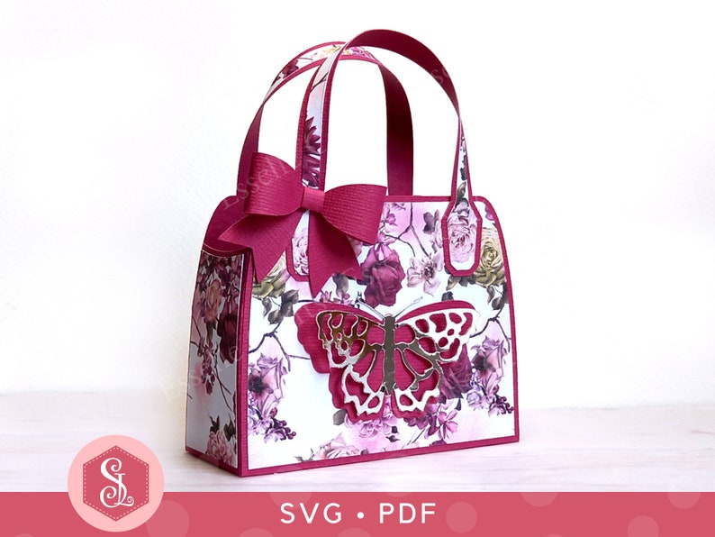 Butterfly Favour Bag SVG PDF Templates. Wedding Favors. Cricut Silhouette Cut File. Paper Purse. Handbag Gift Box. Party Gift Bag. image 3