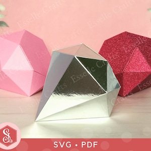 Caja de regalo con gemas de diamante SVG + Plantillas PDF, Caja de regalo de papel, Caja de regalo para aniversario de bodas de diamantes, Caja de regalo con gemas de lujo, Caja de regalo con diamantes