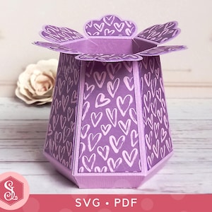 Caixa de Florista Hexagonal SVG + Modelos PDF. Caixa para Lembrancinhas de Casamento. Arquivo de Corte Cricut. Caixa para Buquê. Vaso de Flores de Papel. Modelo PDF para Imprimir.