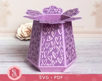 Zeshoekige bloemistendoos SVG + pdf-sjablonen. Bruiloft bedankdoos. Cricut gesneden bestand. Boeketdoos. Papieren bloemenvaas. Afdrukbare pdf-sjabloon.