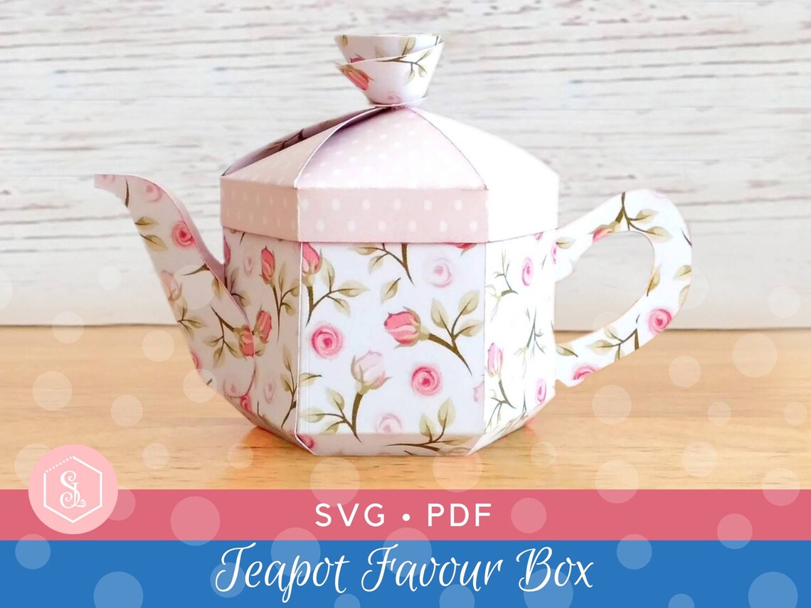 Teapot Favour Box SVG PDF Templates. Tea Party Gift Box. Etsy
