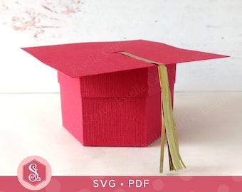 Caja de regalo de gorro de graduación SVG + Plantillas PDF. Caja de regalo de tablero de mortero. Archivo de corte de silueta Cricut. Caja de recuerdo de diploma. Caja de sombreros de graduación.