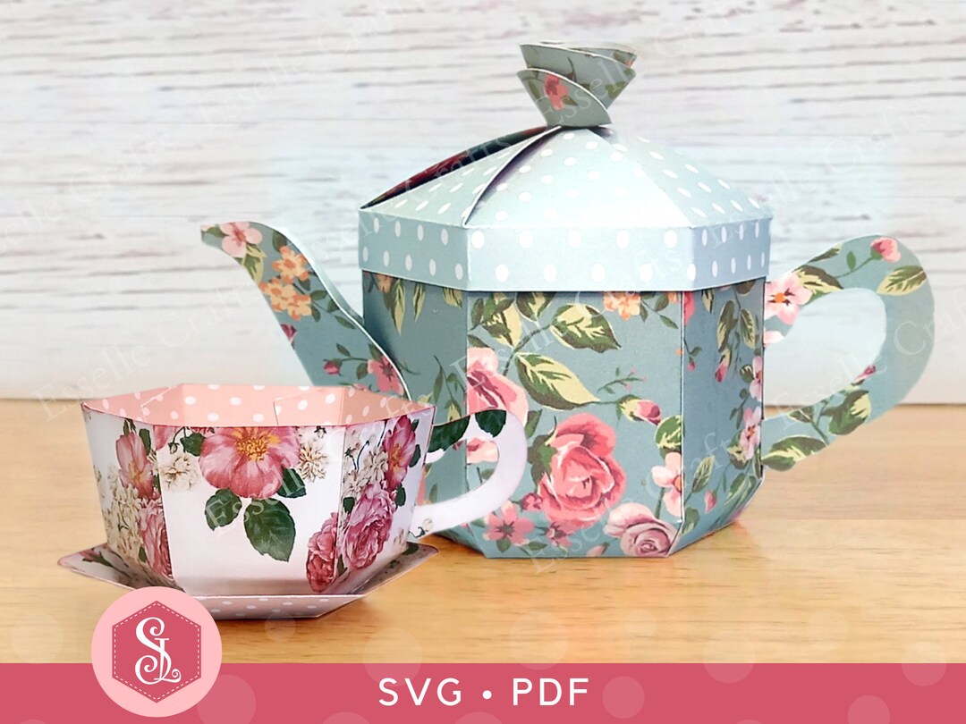 BUNDLE Tea Party Favour Box SVG PDF Templates, Teapot Teacup Treat