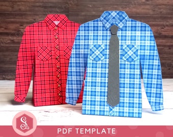 Checked Shirt Favour Boxes PDF Template. Plaid Shirt Gift Card Box. Father's Day Gift. Men's Gift Box. Printable Flannel Shirt Box.