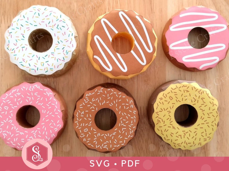 Doughnut Favour Box SVG PDF Templates. Doughnut Treat Box. Doughnut Party Box. Printable Donut Favor Box. 3D Doughnut Cut File. zdjęcie 3