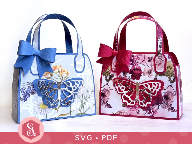 Butterfly Favour Bag SVG PDF Templates. Wedding Favors. Cricut Silhouette Cut File. Paper Purse. Handbag Gift Box. Party Gift Bag. image 2