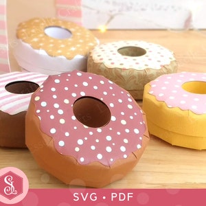 Doughnut Favour Box SVG PDF Templates. Doughnut Treat Box. Doughnut Party Box. Printable Donut Favor Box. 3D Doughnut Cut File. zdjęcie 1